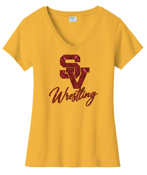 SV Wrestling Pink Glitter Womens V-neck