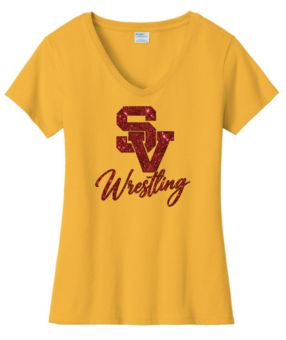 SV Wrestling Pink Glitter Womens V-neck