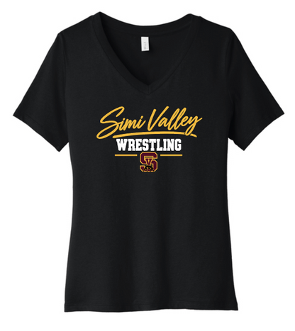 SV Wrestling Cursive Women’s Relaxed V-Neck (BLACK)