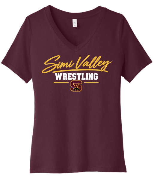 SV Wrestling Cursive Women’s Relaxed V-Neck (MAROON)