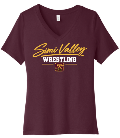 SV Wrestling Cursive Women’s Relaxed V-Neck (MAROON)
